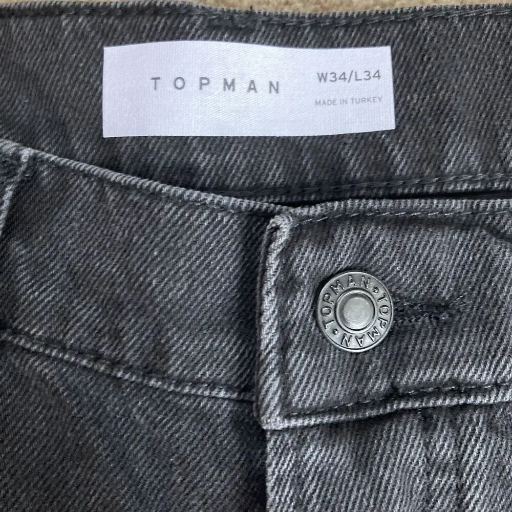 TOPMAN Men’s 34x34 Dark Gray Straight Leg Jeans Stretch NWOT